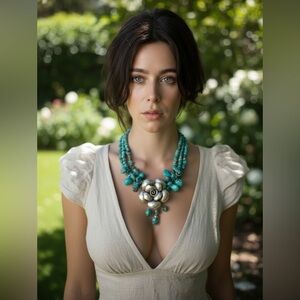 VINTAGE | NWOT
Beautiful Barse Turquoise and Silver Floral Necklace